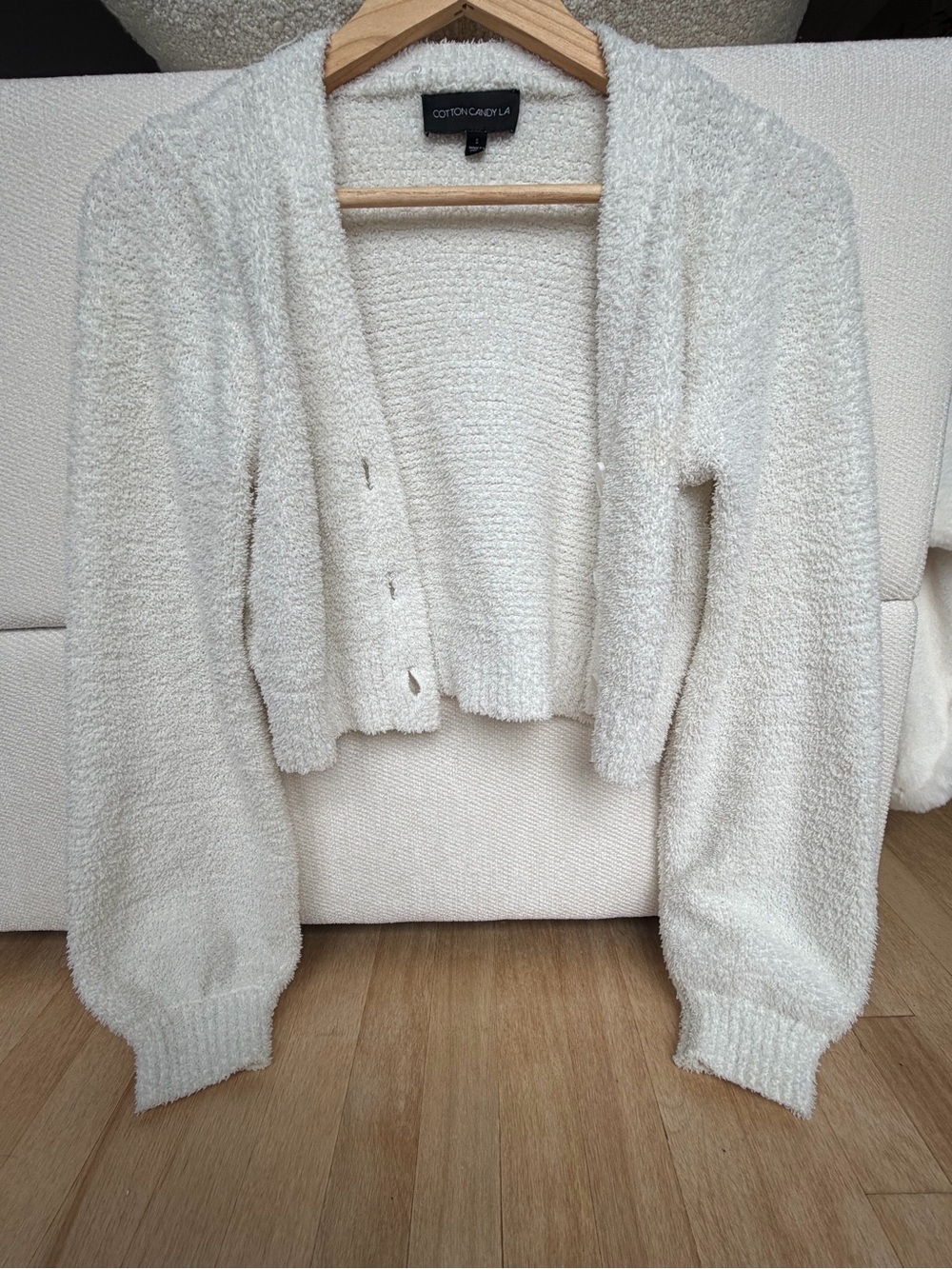 Cotton Candy Cream Bouclé Cropped Cardigan